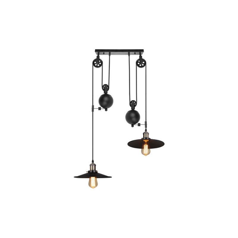 Vintage-pendelleuchte, Antiker Retro-kronleuchter Mit Seilzug, 2-flammig, Schwarze Metall-hängeleuchte, E27-fassung, Deckenleuchte Für Den Innenbereich