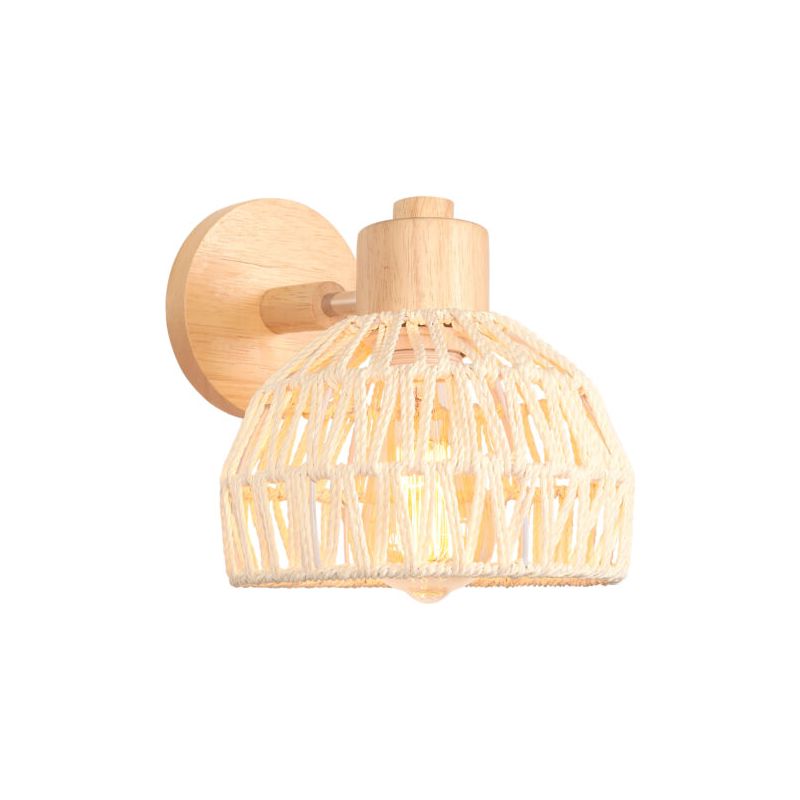 20 Cm Wandleuchte Für Den Innenbereich, Verstellbare Retro-wandleuchte Aus Holz Und Rattan, E27 Vintage-wandleuchte Für Schlaf- Und Wohnzimmer (weiß)