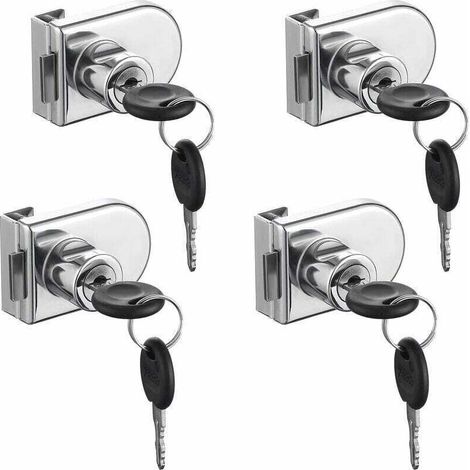 Türschloss Für Glastüren, Verchromt, Rostfrei. Hochpräzises Sicherheitsschloss, Einfache Montage Ohne Bohren, Geeignet Für 5–8 Mm Starke Glastüren (4 Stück Mit 8 Schlüsseln).