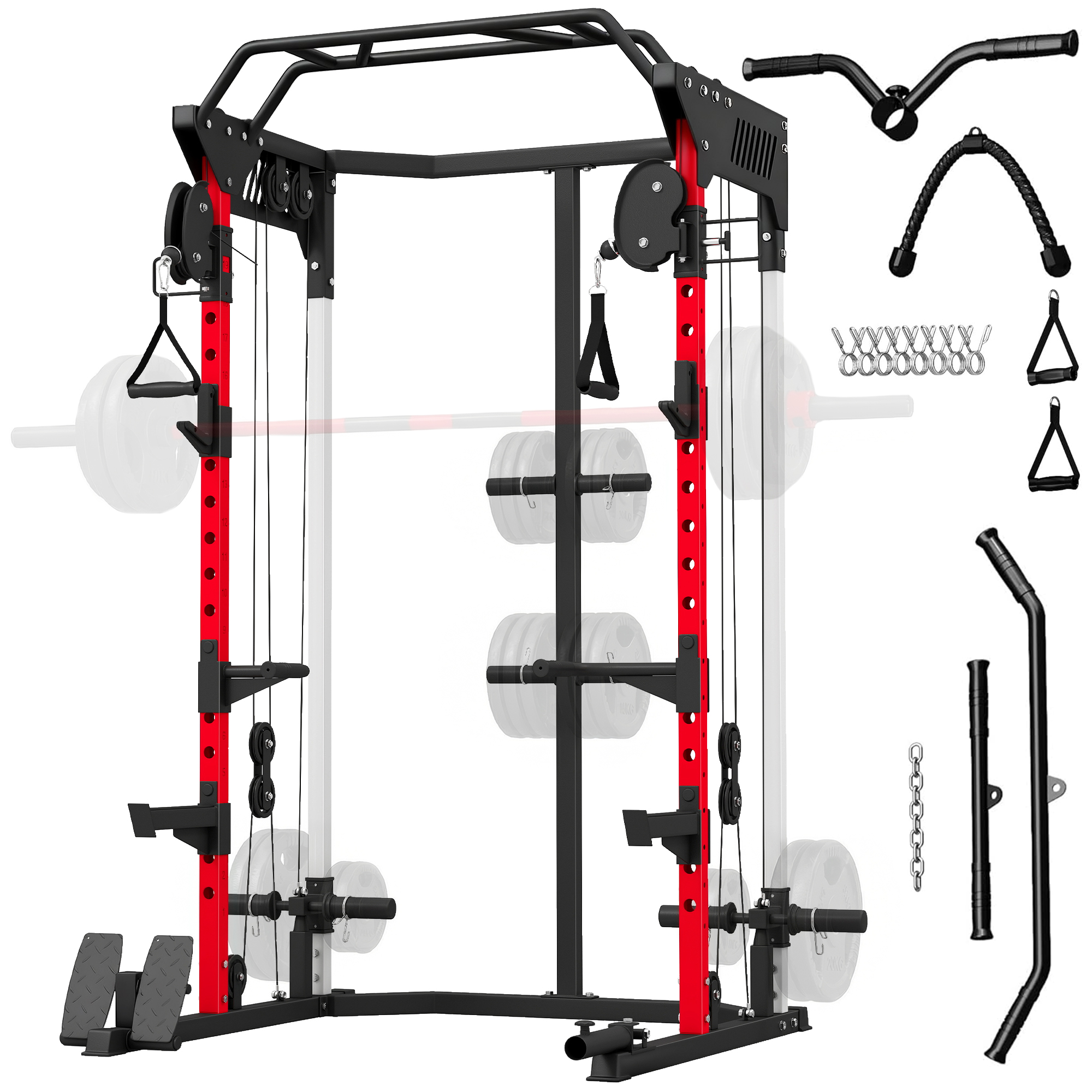 900 Kg Power Rack Krafttrainingsstation Mit Doppelseilzug, 19-fach Verstellbar, Komplettes Heim-fitnessstudio Für Krafttraining, Schwarz