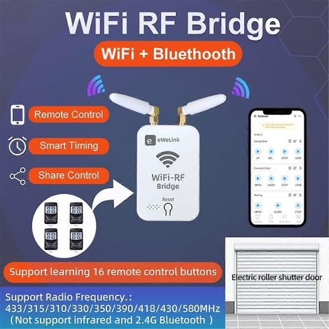 Ewelink Wifi Rf Duplicator Remote Control Copy For Electric Door Rolling Door Curtain Awning Sunshad White