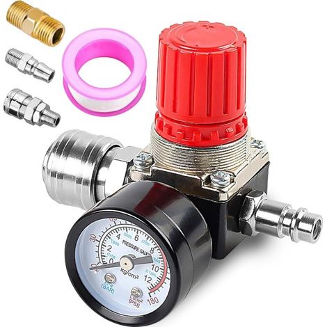 Aiperq 1/4"-druckminderer, 3-loch-druckregler, Schaltventil Mit Manometer, 175-psi-druckregelventil Für Luftkompressoren, Luftkompressor, Druckschalter