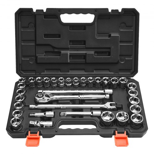 Steckschlüsselsatz 33-tlg. 12,7 Mm Antriebssteckschlüssel Und Ratschensatz, Sae Und Metrisch, Werkzeugsatz Mit Ratschenschlüssel, Verlängerungsstange Tragkoffer, Cr-v-legierungsstahl