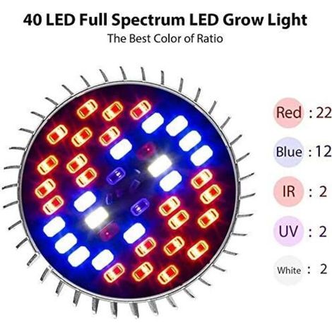 Ampoule Horticole E27 Led Pour Plantes, 30w E27 Avec 40led Lampe Plante À Spectre Complet, Ac 85-265v, Lampe The Croissance Et Fleurs Intérieur Pour Jardin/culture Hydroponique/aquarium, Lot De 2