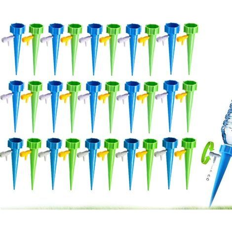 Lot De 30 Pics Goutte À Goutte Bouteille, Irrigation Goutte À Goutte Bouteille, Arrosage Goutte A Goutte, Avec Vannes De Régulation, Pour Jardin Maison Intérieur Extérieur （vert Et Bleu）