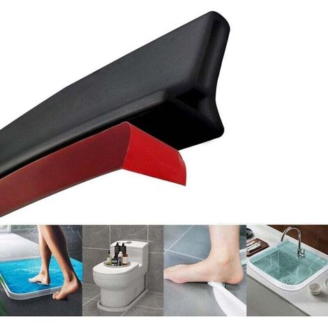 Barrière De Douche Pliable – Système De Rétention D'Eau – Taille Ajustable 3 X 5 Cm – Matériau Flexible – Couleur Noir Pour Douches Sans Bordure
