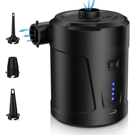 Gonfleur Électrique 4000 Mah – Pression Maximale 4000 Pa – Autonomie Jusqu'à 60 Min – 3 Buses Pour Matelas, Bateau, Piscine