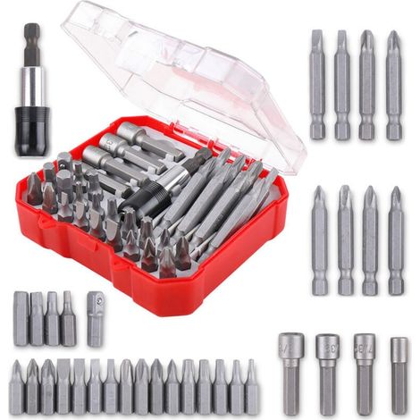 Kit D'Embouts De Vissage 34 Pièces – Acier Chrome-vanadium – Embouts Ph, Pz, T, S, Hex-bit – Adaptateur Hexagonal 1/4' – Boîte De Rangement