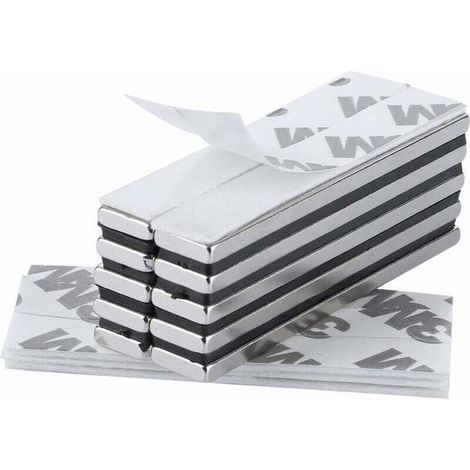 Lot De 10 Aimants Néodyme 60 X 10 X 3 Mm – Adhésif 3m Extra Fort – Revêtement Nickel-cuivre-nickel – Pour Applications Spécifiques