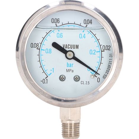 Manomètre À Vide 1/4 Po Npt En Acier Inoxydable – Pression Max -0,1 À 0 Mpa – Précision Classe 2,5 – Pour Eau Et Huile - 1-0mpa