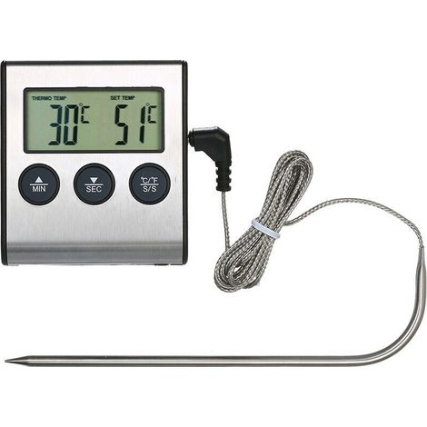 Thermomètre De Cuisson Numérique 0250°c Avec Minuterie D'Alarme – Sonde De 148mm Pour Barbecue Et Pâtisserie – Précision ±1°c