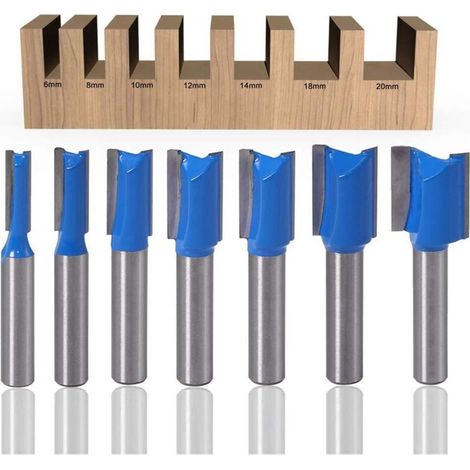 Set De 7 Fraises Droites 8 Mm – Carbure Yg6 – Diamètres 6 À 20 Mm – Pour Coupes Nettes Sur Bois Dur Et Tendre – Compatible Routeurs Cnc