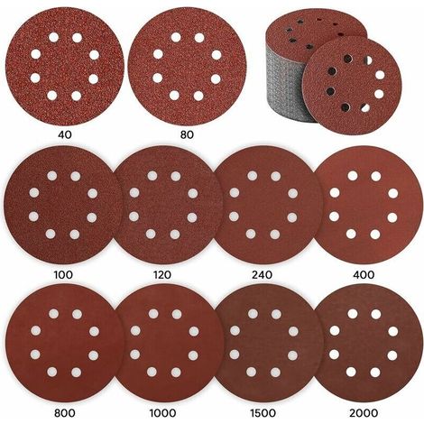 Disque Abrasif 125mm – Lot De 80 Pièces – Grains P40/p80/p100/p120/p240/p400/p800/p1000/p1500/p2000 – Pour Ponçage Bois Et Métal