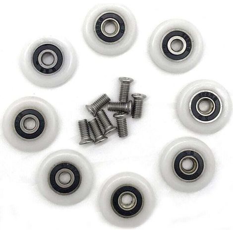 Lot De 8 Roulettes De Porte De Douche 23mm – Rouleaux En Plastique – Vis En Acier Inoxydable M5 X 20mm – Pour Portes En Verre