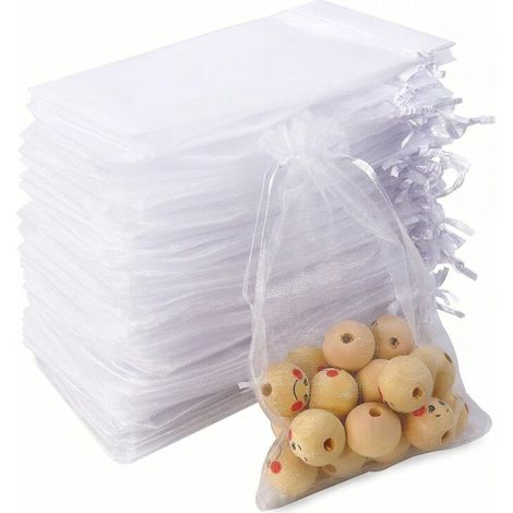 Lot De 100 Sachets Organza 10 X 15 Cm – Pochette Cadeau Blanche Avec Cordon De Serrage – Sacs À Bonbons Et Bijoux – Protection Fruits Et Fleurs - 100pcs