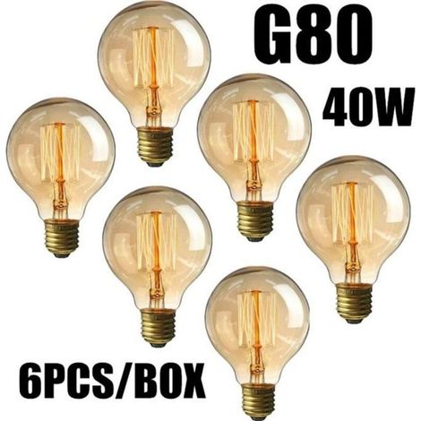 Lot De 6 Ampoules À Incandescence Vintage Edison G80 40w E27 – Blanc Chaud 2000-2200k – Verre Et Cuivre Pur – Pour Éclairage Décoratif