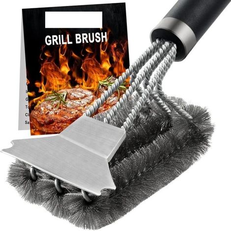 Brosse À Barbecue 3 En 1 – Acier Inoxydable – Manche Long Pour Nettoyage À 360° – Brosse Et Grattoir Pour Grils Gaz Et Charbon