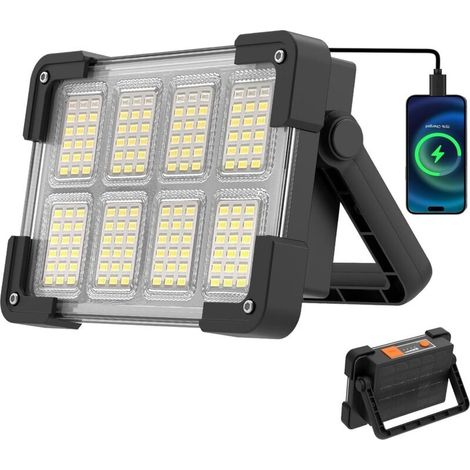 Projecteur Led Rechargeable Portable, Lampe De Travail Étanche, Lumière Usb 4 Modes Avec Panneau Solaire Pour Camping, Garage, Urgence, Atelier