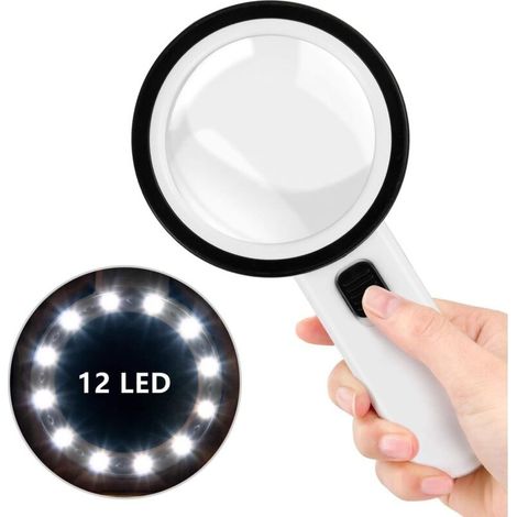 Loupe Éclairée, Loupe Mature Avec 12 Lumières Led, Loupe Manu Avec Fonction D'Éclairage 30x, Loupe À