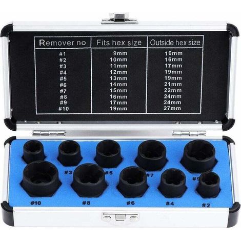 Jeux De Douilles Extracteur D'Écrous 10 Pièces – Douilles Pour Boulons Endommagés 9-19mm – Retrait Facile Des Écrous Et Boulons Cassés - 10pcs