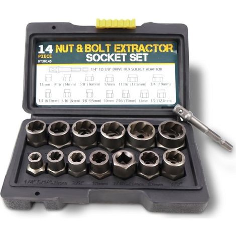 Lot De 14 Extracteurs D'Écrous – Acier Au Carbone Élevé – Adaptateur Hexagonal Inclus – Pour Vis Et Écrous Endommagés