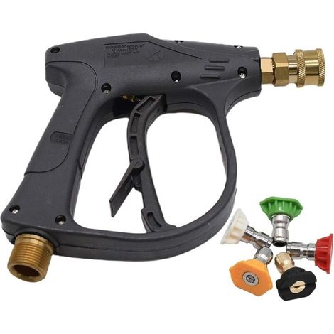 Pistolet De Lavage Haute Pression Avec 5 Buses, 4350 Psi 1/4" Pistolet De Lavage De Voiture À Dégagement Rapide, Pistolet Court Pour Le Nettoyage De Voiture Filetage Métrique M22 (raccord De Tuyau M22