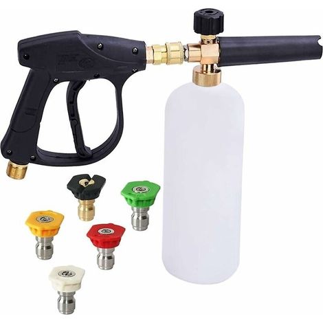 Pistolet À Mousse 1l Réglable – Raccord Rapide 1/4'' – 5 Buses De Pulvérisation – Débit 2,5 Gpm – Pression Max 4000 Psi