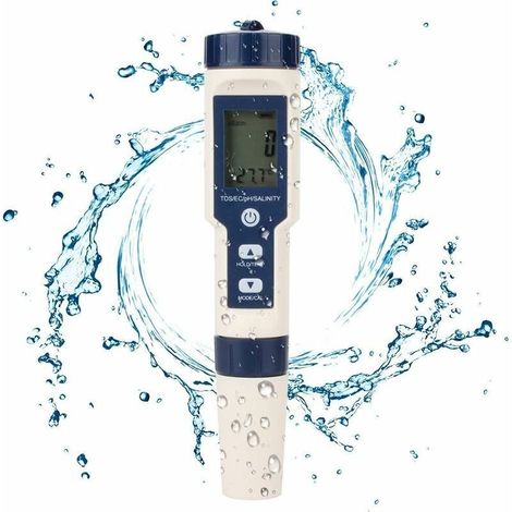 Testeur D'Eau Numérique 5 En 1 – Mesure Ph, Tds, Ec, Salinité, Température – Étanchéité Ip67 Pour Piscine, Aquarium, Hydroponie - Eau 5 En