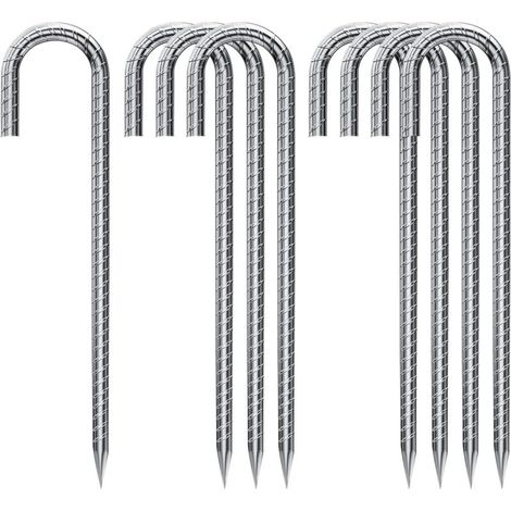Lot De 10 Piquets De Terre En Acier Galvanisé – Longueur 30,5 Cm – Crochet En J Pour Fixation Solide – Résistants À La Rouille