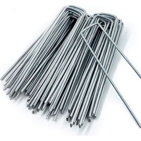 Piquets De Fixation En Acier Galvanisé 150 Mm – Lot De 50 Pièces – Pour Toiles De Paillage Et Grillages – Ø 3 Mm, Largeur 30 Mm