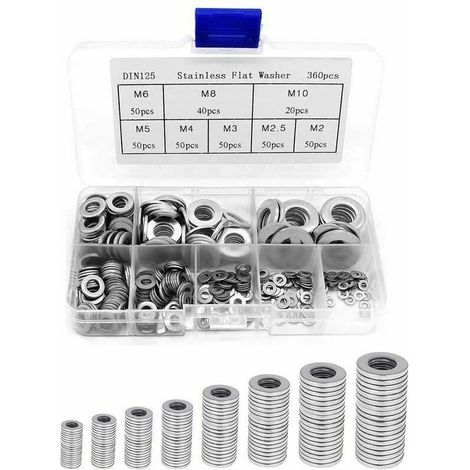 360pcs Rondelles Plates En 304 Acier Inoxydable Assortiment, Rondelles Metal, Joint Vidange, Rondelles Gonds De Porte, Rondelles Assortiment De Lave-mains (m2 M2.5 M3 M4 M5 M6 M8 M10)