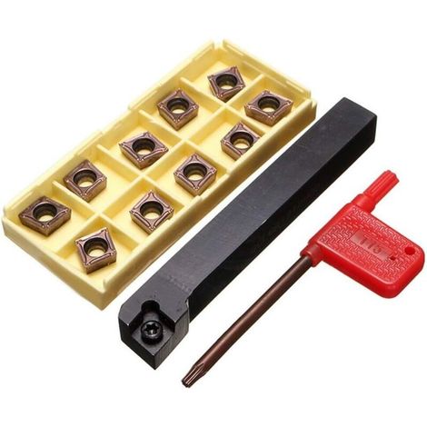 Porte-outil De Tournage Pour Tour - 12x100mm Avec 10 Inserts En Carbure Ccmt09t304pm Et Manuel D'Instructions