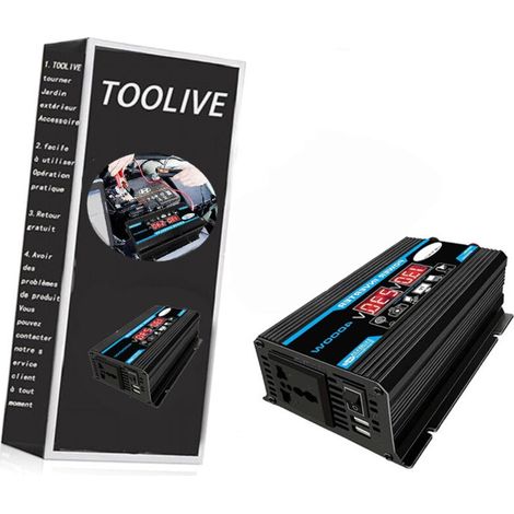 Convertisseur De Tension 12v-220v 300w – Onduleur Avec Ports Usb-c Et Usb-a 3a – Protection Contre Surchauffe Et Court-circuit - V-220