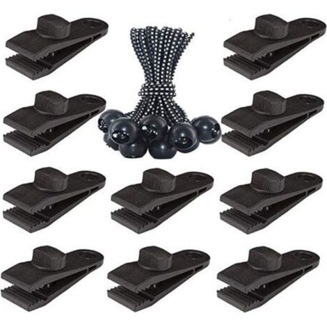 20pcs Bâche Tente Clip, Oeillet Pince Pour Camping Tente Accessoires Piscine, Bâche, Auvent, Tente De Gazebo, 10 Clips + 10 Boucles De Corde Point Blanc