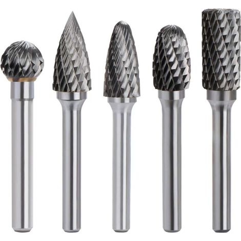 Fraise Rotative Carbure De Tungstène - Double Coupe - Tige 6mm - Tête 10mm - Outil Perceuse Ponceuse 5 Pièces