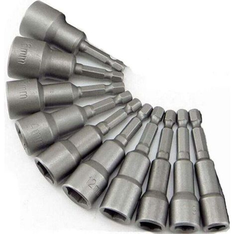 10 X Douille Magnétique Pour Visseuse - Adaptateur Embout, Mandrin Pans Carré Hexagonal 6-19mm