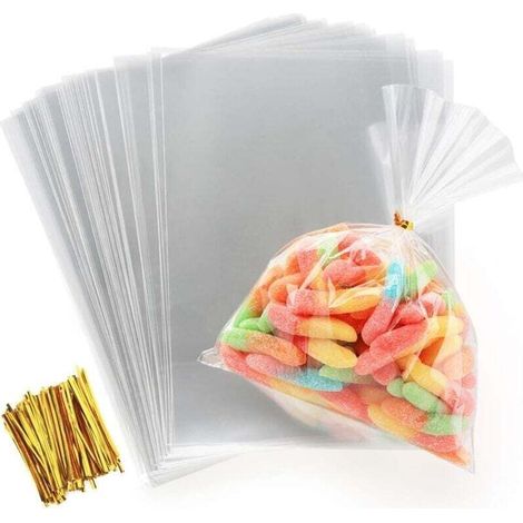 Sac Plastique Transparent 200pcs Sac Opp 15x20cmsachet Bonbon En Cellophane Sachet Transparent Cadeau Avec Liens Torsadés 10cm Pour Biscuit Bonbons Perles Bijoux Chocolats Cadeau