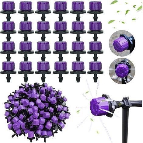 200pcs Goutteurs Irrigation Goutte À Goutte Dripper, Buses De Gicleurs Émetteur Jardin, Arrosage Goutte À Goutte Automatique 360° Réglable Diy（violet）