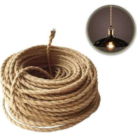 Fil Électrique Tissu Rétro Corde De Chanvre Tressé Torsadée Câble 2 Noyaux (2x0.75mm²) Pour Accessoires De Lampe À Suspendre 5m