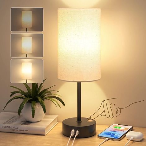 Lampe De Chevet Tactile À Intensité Variable, Lampe De Chevet Pour Chambre À Coucher Avec Port De Charge Usb A+c, Abat-jour En Lin, Petite Lampe De Chevet Pour Chambre À Coucher, Salon, Bureau À Domic