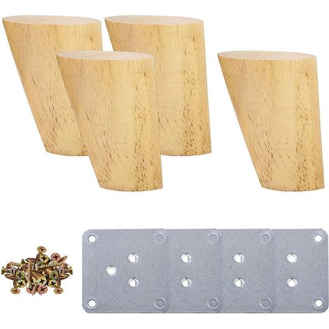 Lot De 4 Pieds- 6cm Pour Meubles En Bois Incliné Pieds De Table Avec Plaques De Montage Et Vis