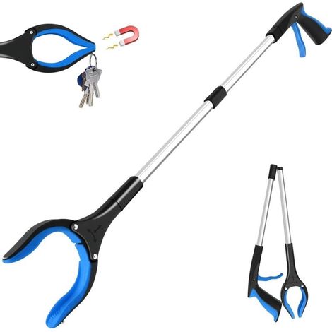 Pince De Ramassage Pliante 82cm, 360° Tête Rotative Pince Ramasse Objet En Aluminium, Pince De Préhension, Pince Telescopique Avec Embouts Magnétiques, Ramasseur De Déchets (bleu)