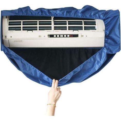 Housse De Nettoyage Pour Climatisation Divisée Avec Tuyau D'Eau De 2.5 M Et Sortie De Vidange, Plaques De Support À Deux Côtés, Panneaux Étanches, Climatiseur Mural, Bleu