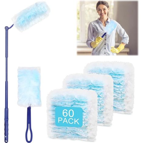 60 Pièces Plumeau Poussiere Recharge Kit, Recharges De Plumeau Avec 2 Poignée Plumeaux À Poussière Brosses Dépoussiérantes Pour Cheveux, Poussière, Nettoyage De Toiture De Saleté