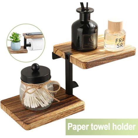 Porte-papier Toilette Mural En Bois Carbonisé – Tablette Intégrée – Capacité 5 Kg – Fixation À Vis Pour Stabilité – Salle De Bain Et Cuisine