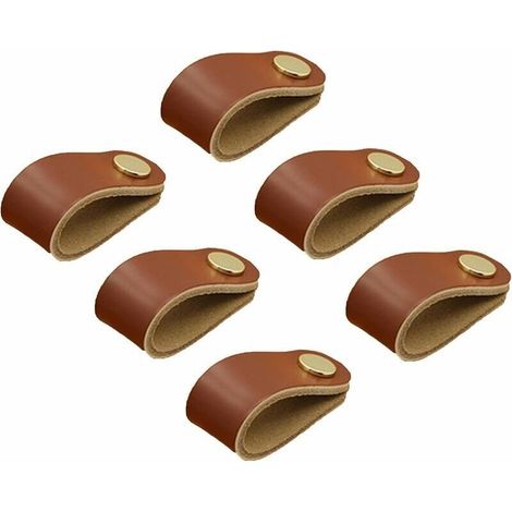 6 Pièces Cuir Poignee,cuir Meuble Poignée, Poignee Cuir Bouton,cuir Poignées De Placard, Poignées En Cuir Cuisine Armoires,poignée En Cuir Délicat Avec Vis （marron） Thsinde