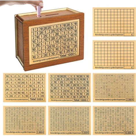 Tirelire Japonaise En Bois – Tirelire Vintage Avec 8 Autocollants Objectifs D'Épargne 500 À 10000 € – Assemblage Rapide Sans Outils