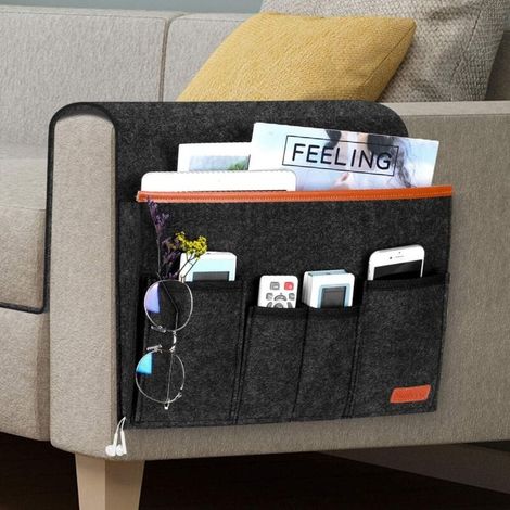 Sac D'Accoudoir En Feutre Suspendu – Organiseur Caddy Avec 5 Poches – Compatible Canapés Et Chaises – Résistant Aux Plis Et Décoloration