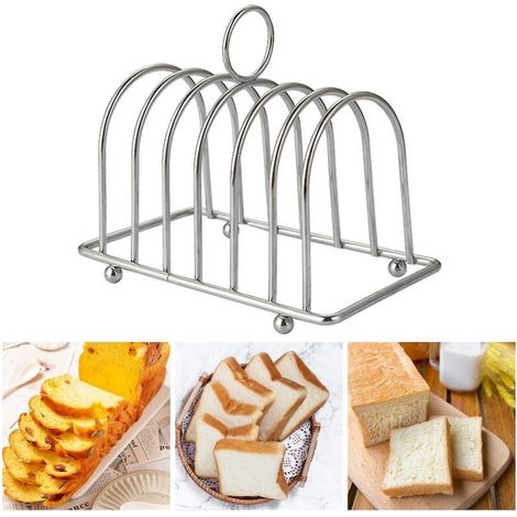 Bread Rack Non-deformable Loop Carry Handle Non-stick Ball Feet Rust-free Stainless Steel 6 Slots Toast Bread Holder Bakery