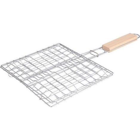 Panier À Barbecue Pliant Avec Poignée En Bois – Surface De Cuisson 20 X 21,5 Cm – Mailles Métalliques Antiadhésives – Pour Grillades Intérieur/extérieur